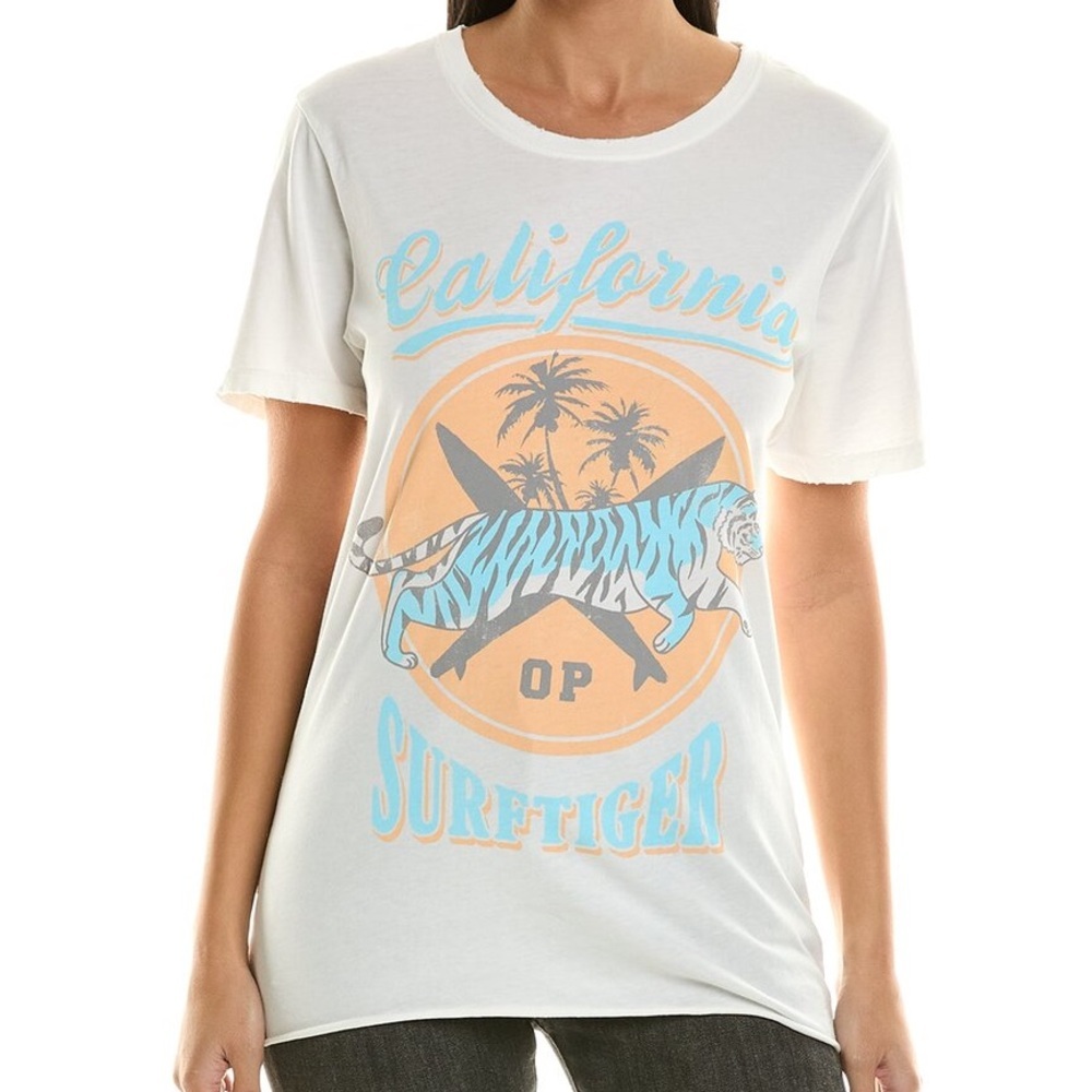 Recycled Karma California Surftiger Boyfriend Tee - Size S -‎ White - NWOT
